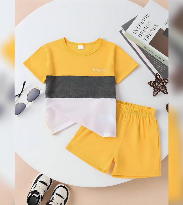 🟡 Stylish Color Block Kids Summer Set - Soft, Breathable, and Trendy ✨