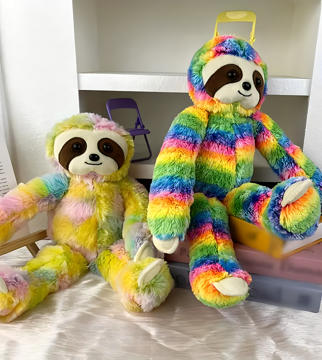 🌈 Fuzzy Rainbow Sloth Plush - Cuddle Companion for All Ages 🦥