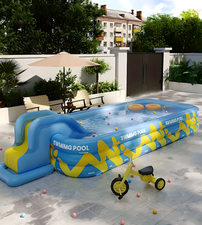 🏊‍♂️ Kids Inflatable Pool with Slide - Summer Backyard Fun 🌴